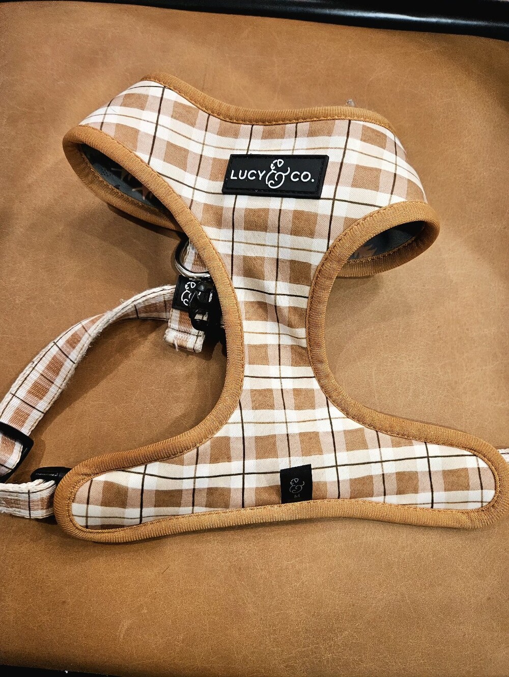 Lucy & Co. Reversible Forest Print Harness - Gray with Peach Trim - Picture 2 of 3